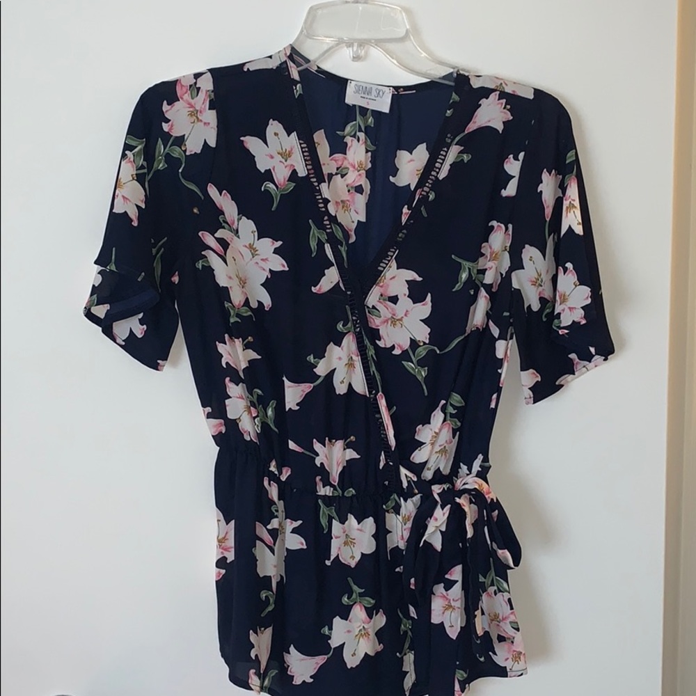 Navy floral blouse
